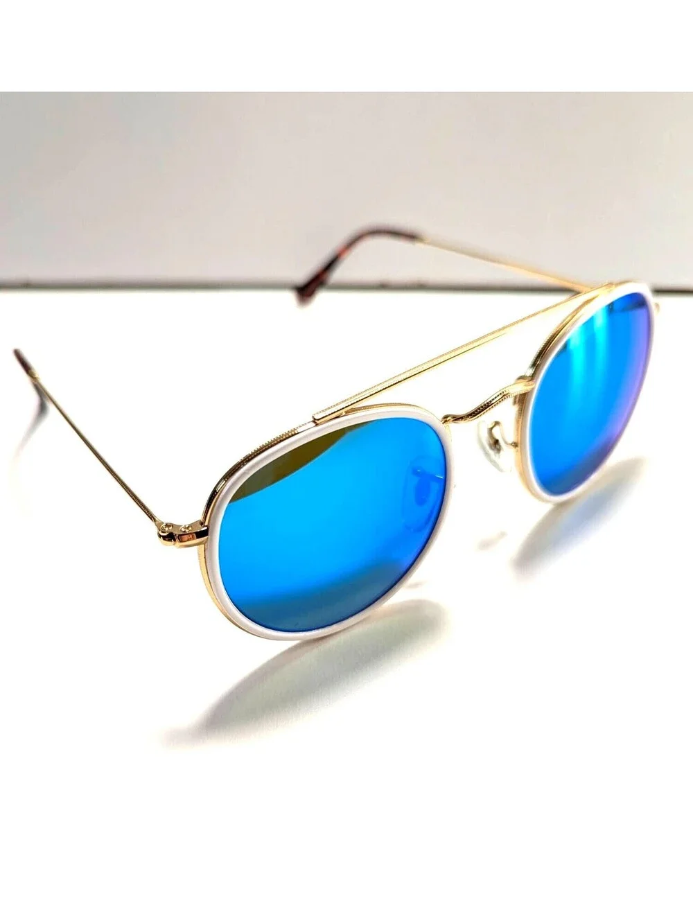 Retro Style Sunglasses  Gold Gradient Blue Lens Double Bridge 53-20